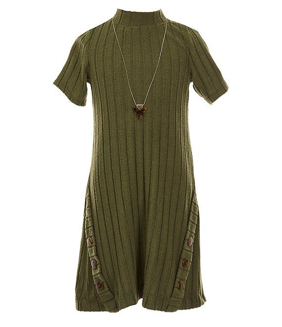 fitted lace wedding dress Olive Ribbed Knit Dress and Necklace – 4 Kids Only
