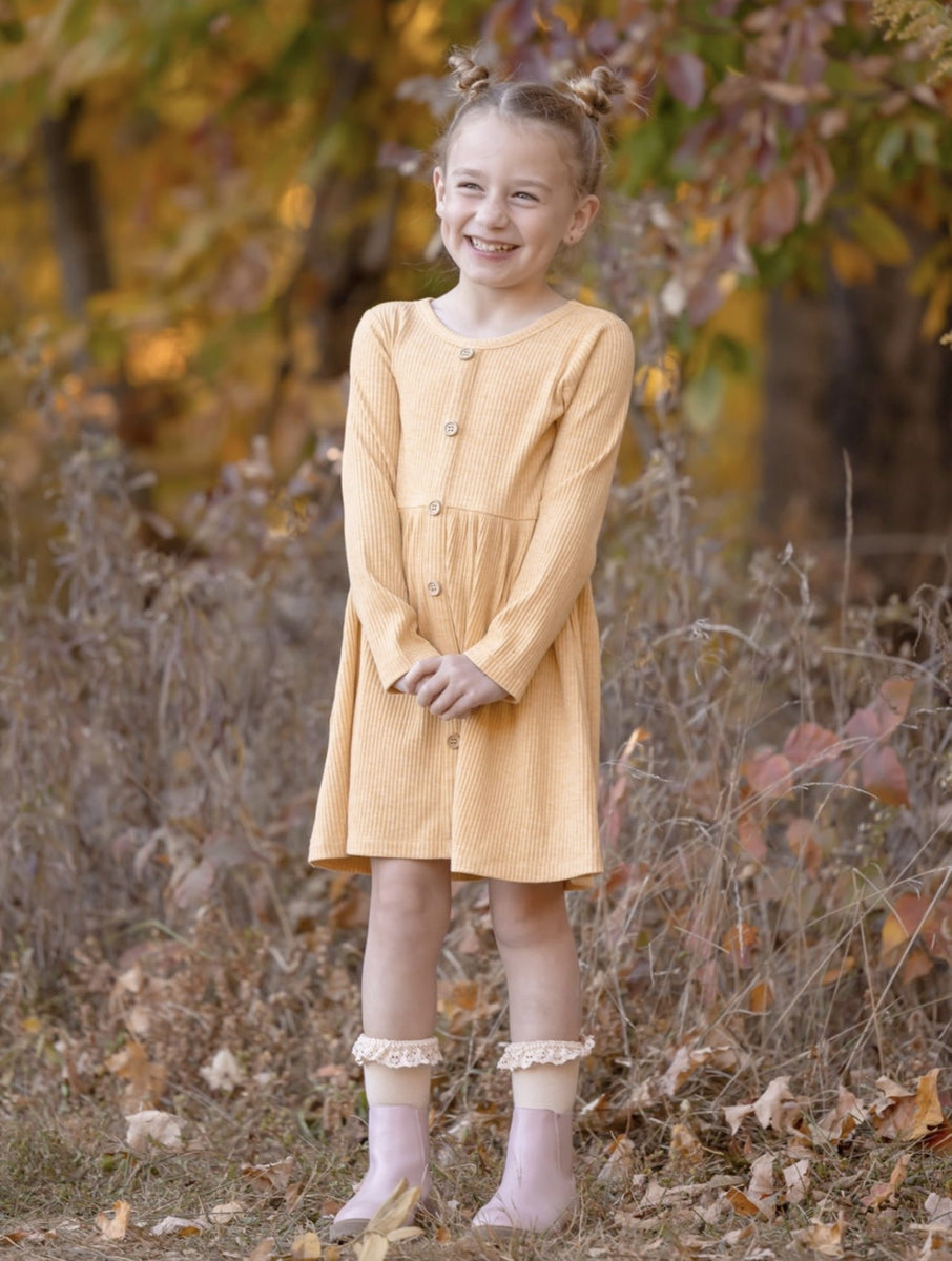 Yellow Elouise Rib Knit Dress  4 Kids Only