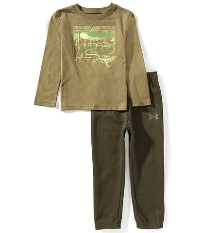 UA Desert Lizard T-Shirt & Fleece Jogger Pants Set-Canteen Green
