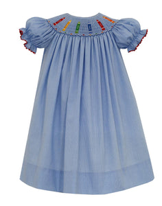 Blue Micro Check Crayons Girls Bishop Dress