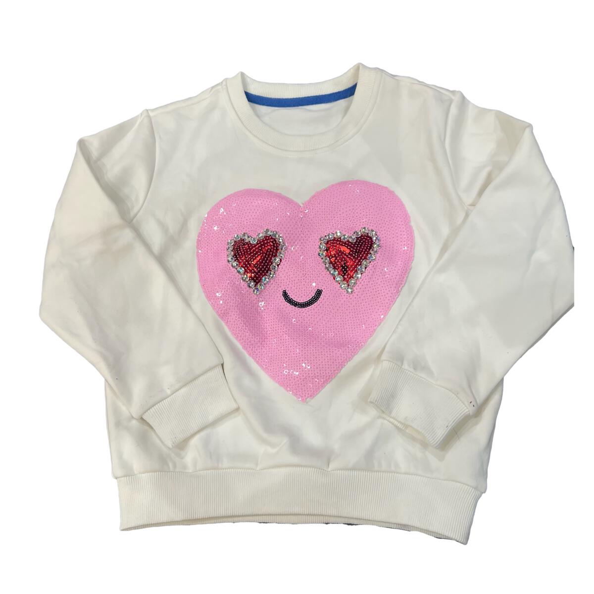 CREWNECK SWEATSHIRT W-HEART SMILE APPLIQUE