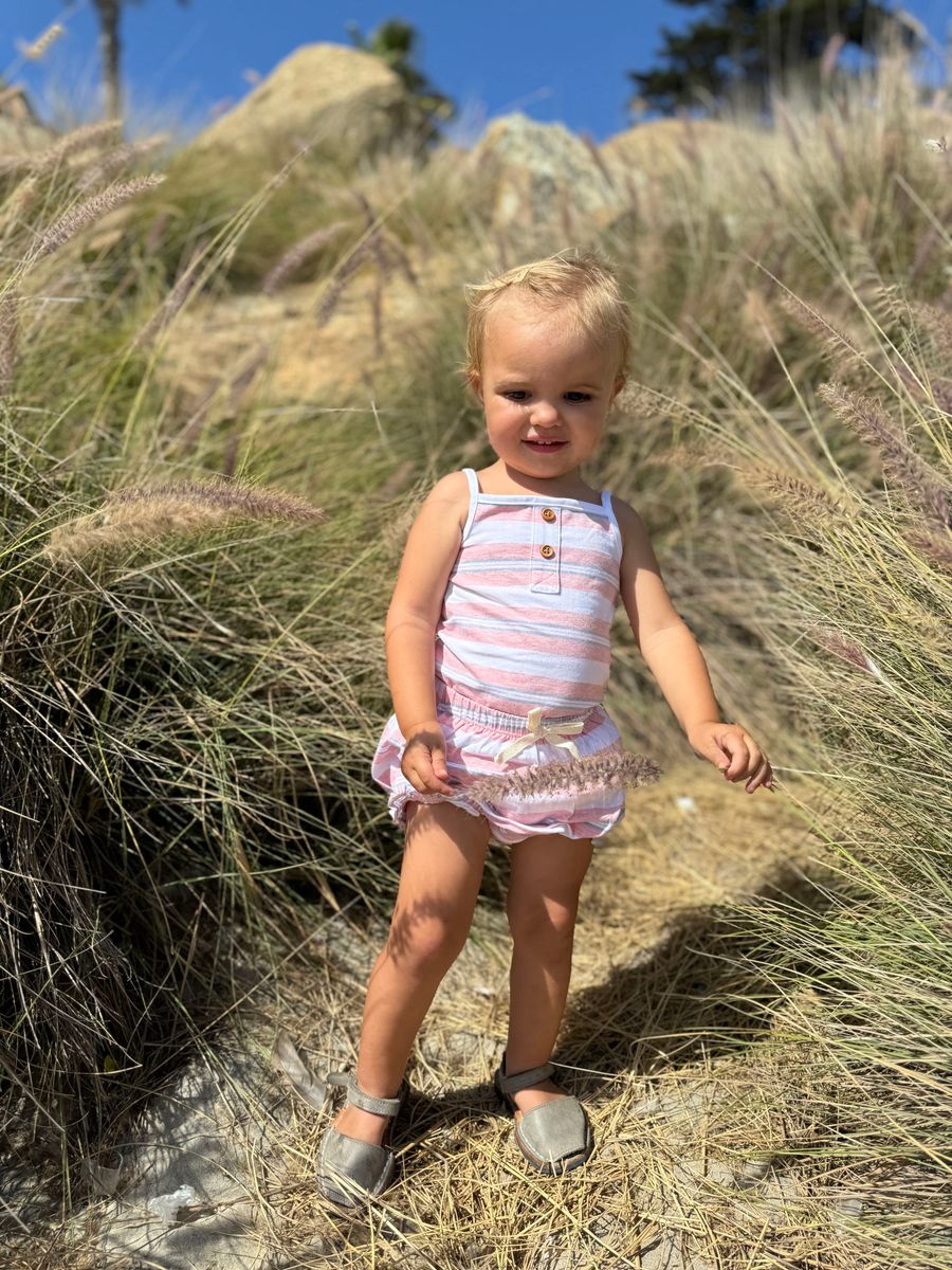 Karter Onesie w/Remi Bloomer-Pink Retro Stripe