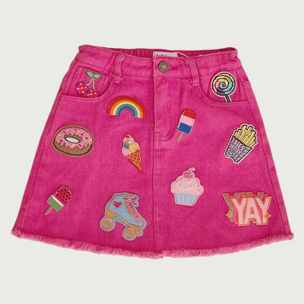 All About Patch Hot Pink Denim Skirt