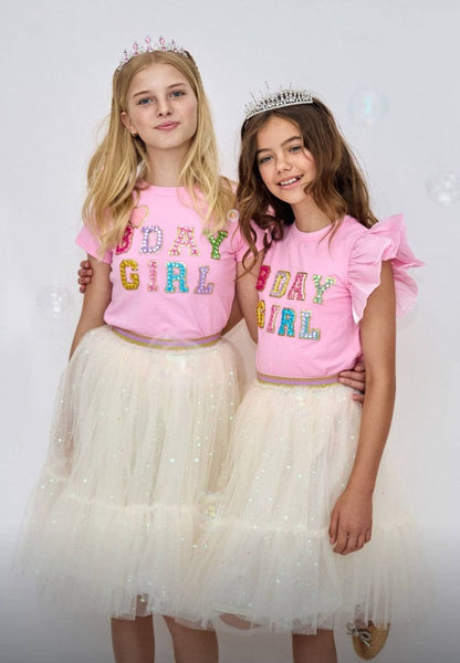 Pink Birthday Girl Gem Ruffle T-Shirt