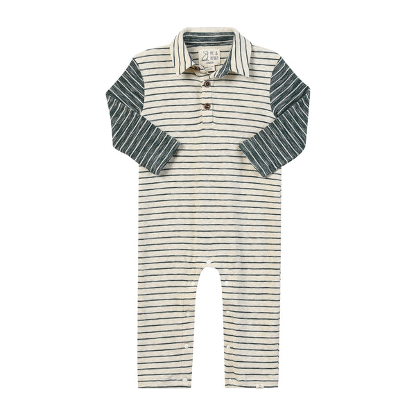 Green/Cream Stripe Arlington Polo Romper