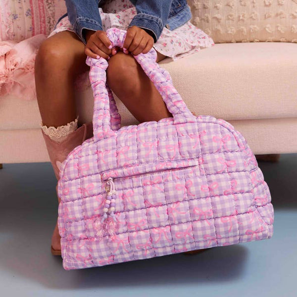 OMG Quilted Scrunchies Gingham Bow Printed Medium Duffle Bag