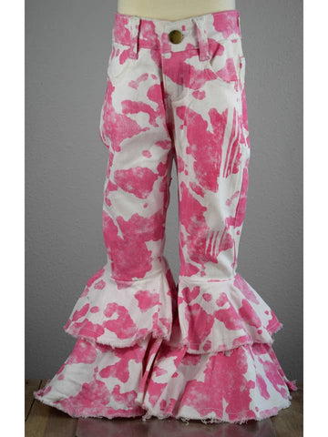 Pink Cow Double Ruffle Bell Bottom Jeans