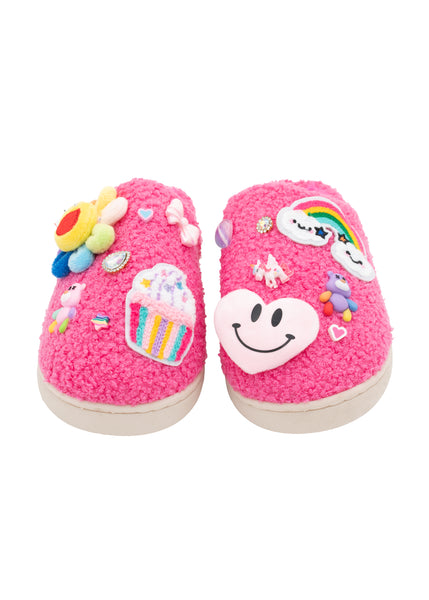 BL Charms and Patches Plush Slippers - Bright Pink