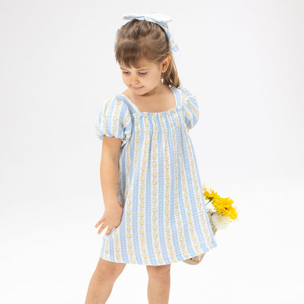 Puff Sleeve Dress w/ Bloomer - Odalys Floral Stripe