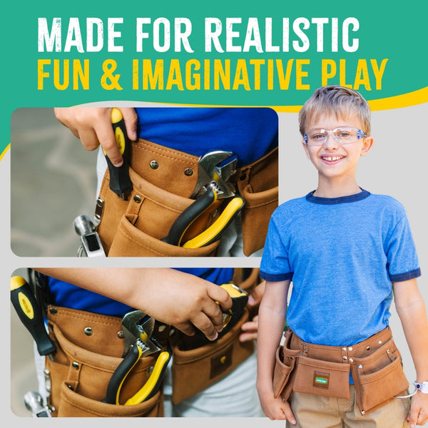 Kids Leather Tool Belt with Safety Goggles