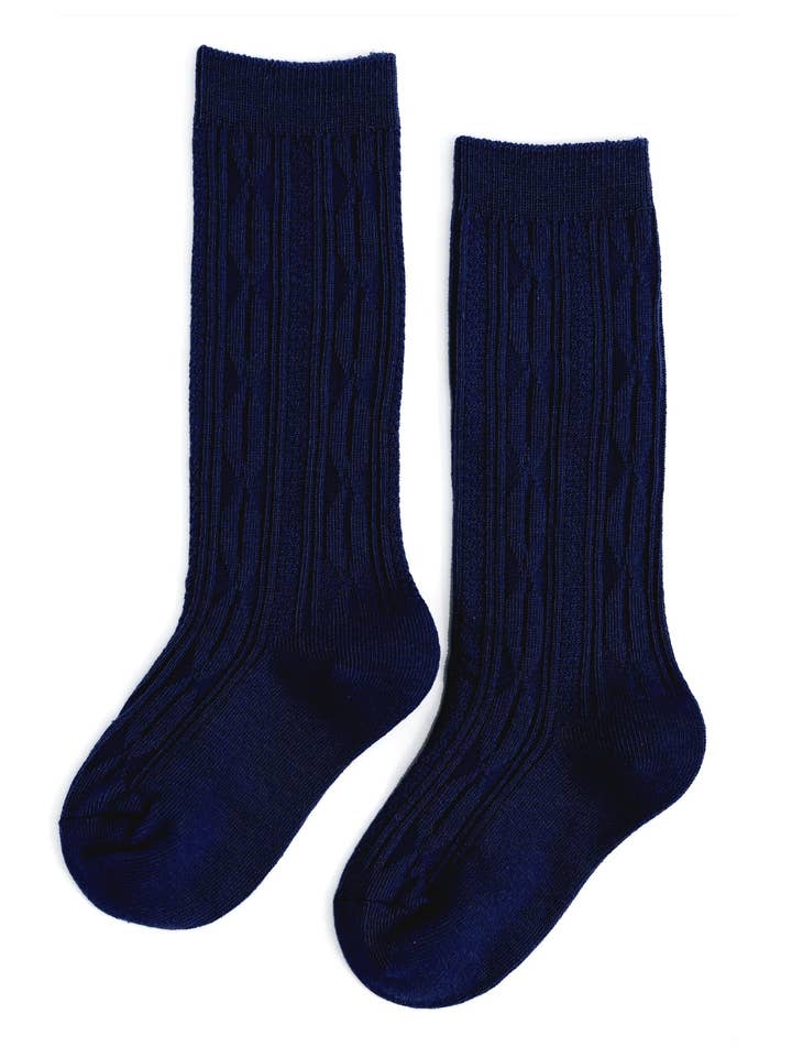 Cable Knit Knee High Socks-Bright Navy