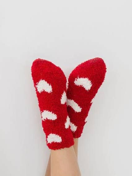 Red/Coconut Heart Cozy Socks