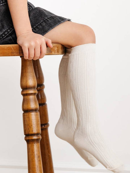 Ivory Cable Knit Knee High Socks