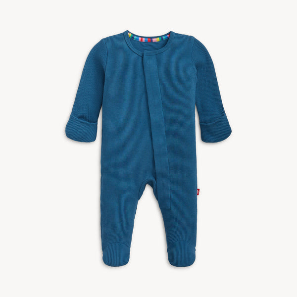 Dark Blue Waffle Knit Magnetic Footie