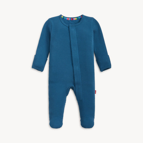 Dark Blue Waffle Knit Magnetic Footie