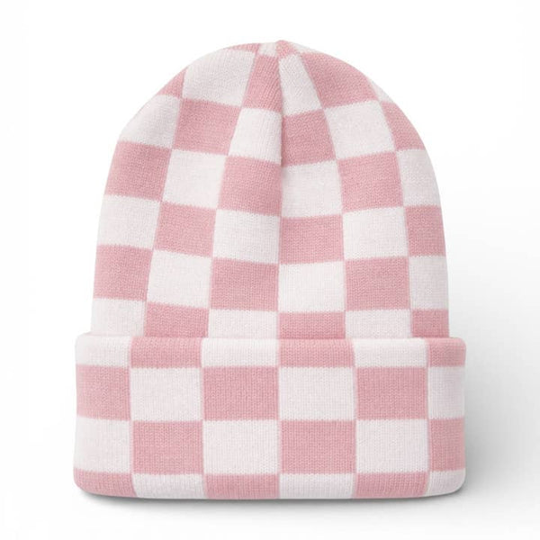 Baby's First Hat - Petal pink/Warm White Checkerboard