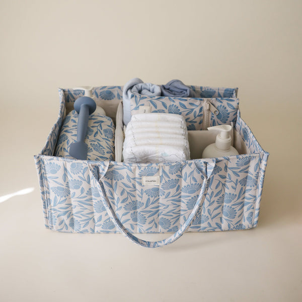 Mushie Diaper Caddy - Blue flowers