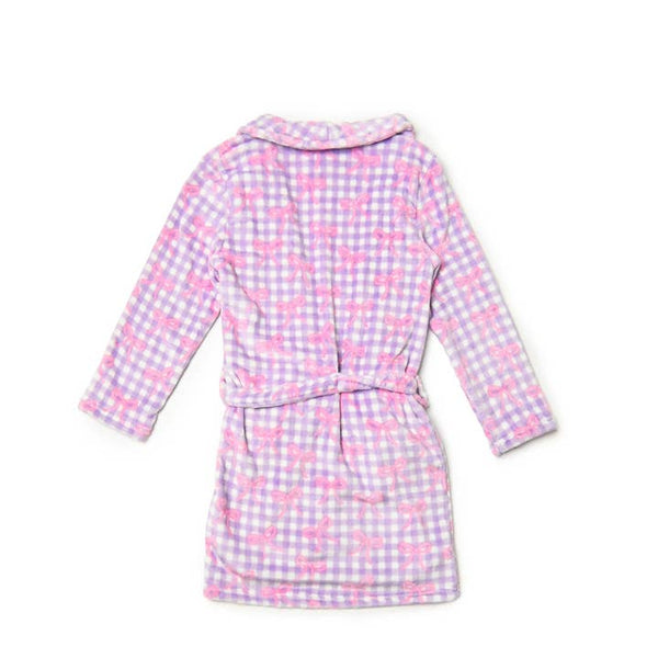 OMG Fleece Gingham Bow Printed Cozy Bathrobe