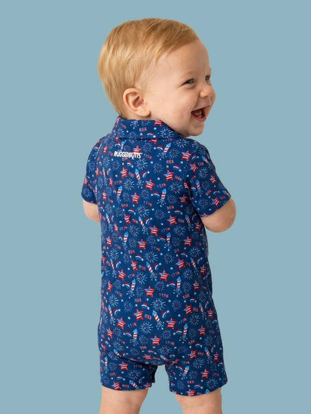 Red White Boom Performance Polo Romper