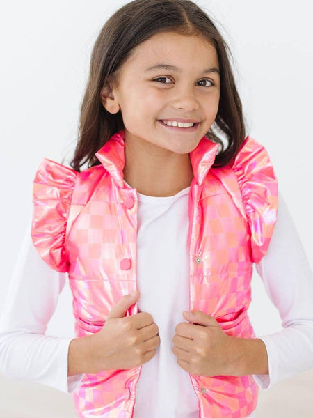 Neon Pink Checker Puffer Vest