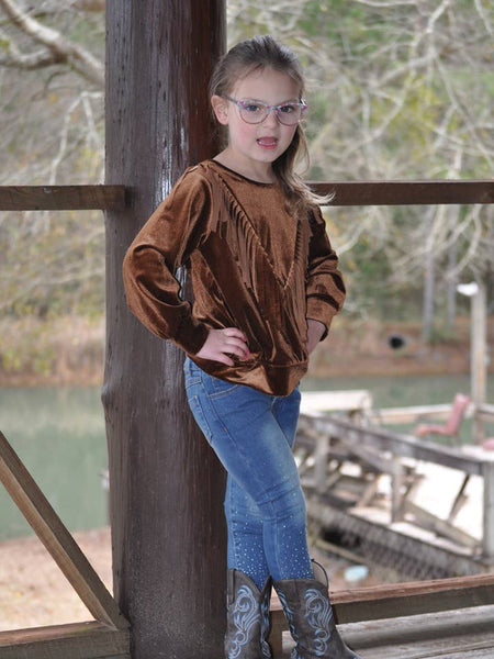 Brown Velvet Fringe Top