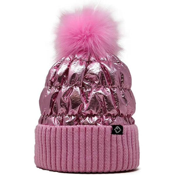 Puffer Faux Fur Pom Beanie - Pink
