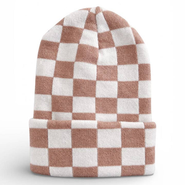Baby's First Hat - Tan/Warm White Checkerboard