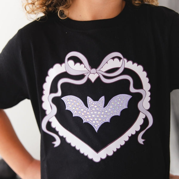 Rhinestone Bat Patch Halloween Short Sleeve T-Shirt