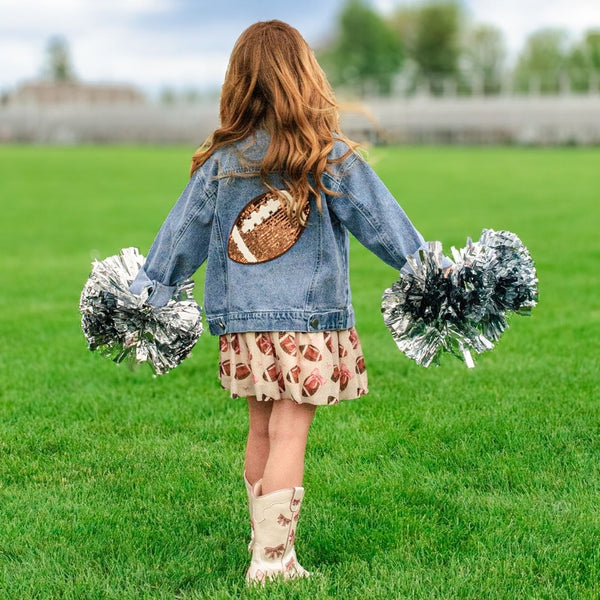 Game Day Football Sequin Patch Denim Jacket
