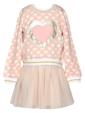 Twofer Heart Trim Faux Fur Dress