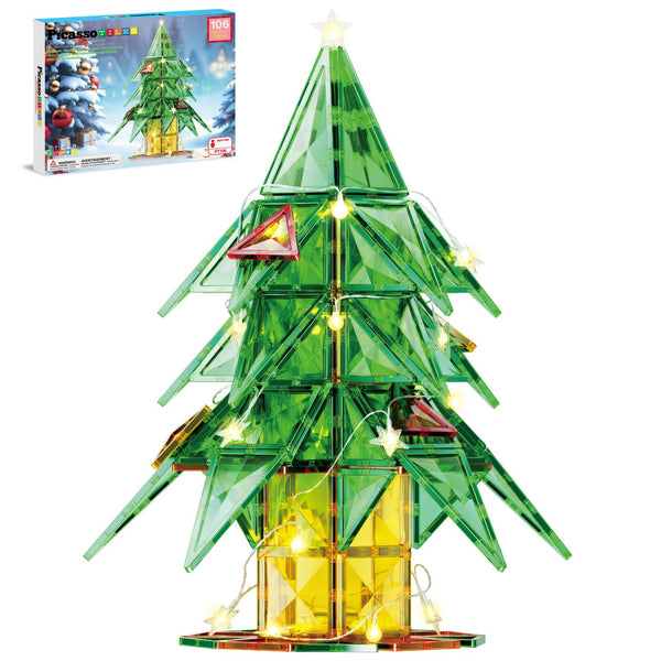 PicassoTiles Magnet Cube Holiday Tree Magnetic Tile Building Set