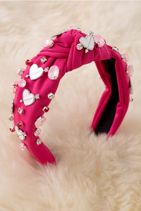 White Heart & Pink Stone Girls Valentines Headband