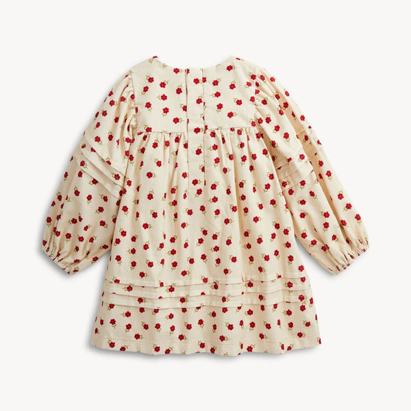 Floral Corduroy Girls Puff Slv Dress