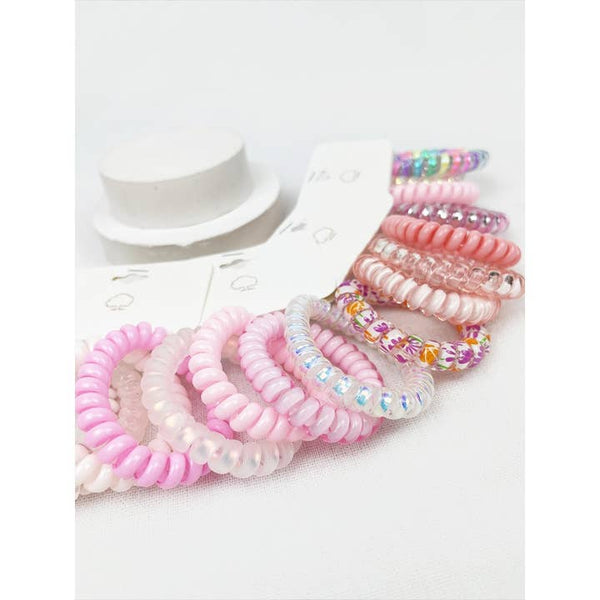 Pink Multi Design Spiral Hair Ties
