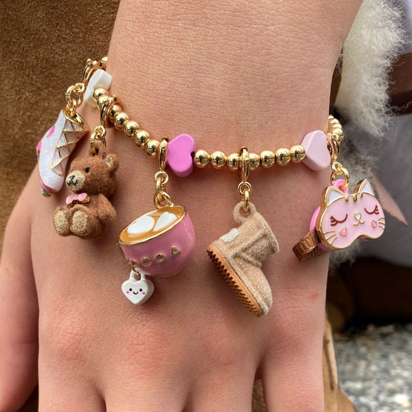 Charm It Gold Pink Heart Stretch Bead Bracelet
