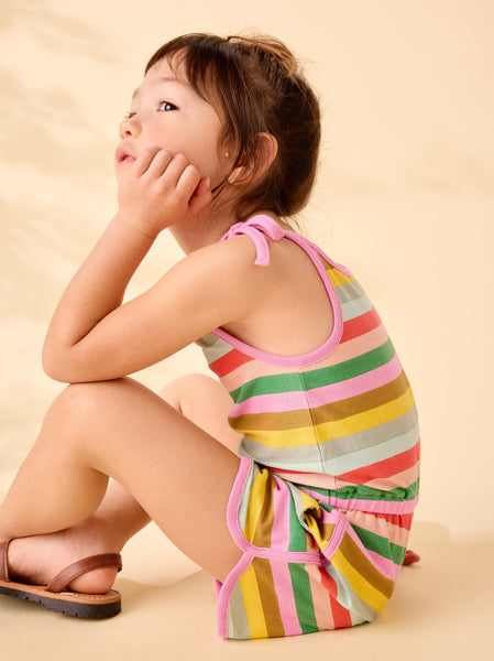 Tie Shoulder Sporty Romper-San Sebastian Stripe