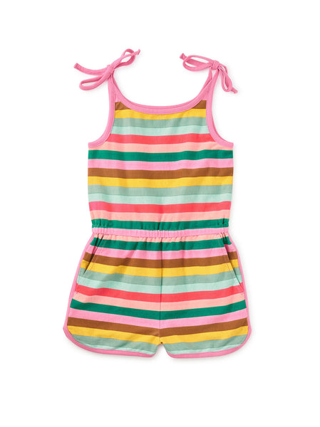 Tie Shoulder Sporty Romper-San Sebastian Stripe