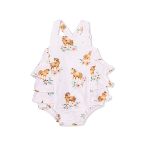 Pink Ponies  Ruffle Sunsuit