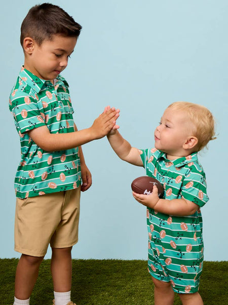 Tackles & Touchdowns Football Knit Short Sleeve Performance Polo Romper
