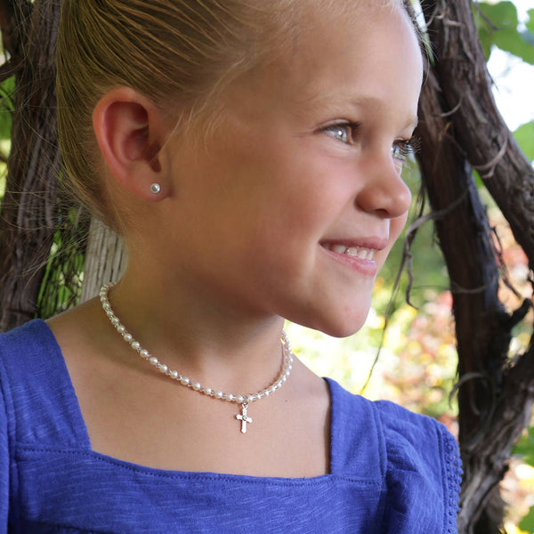 Kaitlin - Sterling Silver Cross Necklace with Pearls
