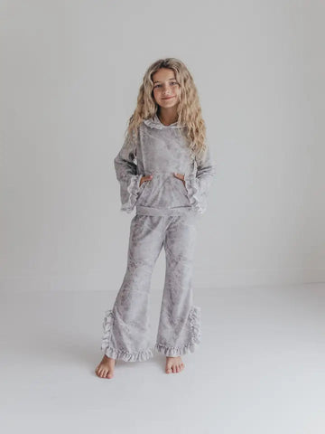 Light Gray Camo Hooded Ruffle Pocket Lounge Set