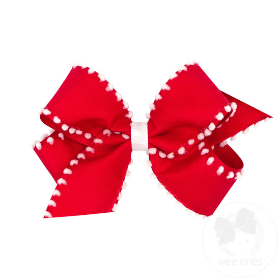 Medium Holiday Style Pom-Pom Edge Grosgrain Overlay Bow