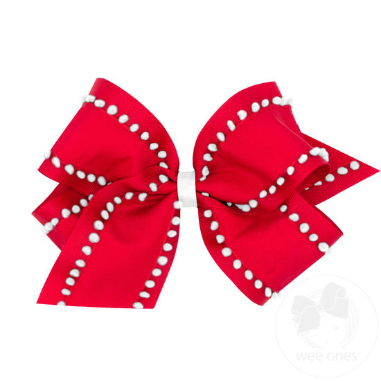 King Holiday Style Pom-Pom Edge Grosgrain Overlay Bow