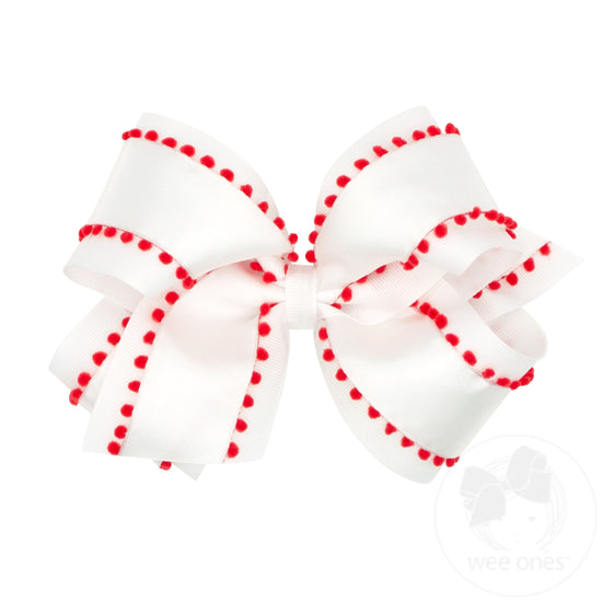 King Holiday Style Pom-Pom Edge Grosgrain Overlay Bow