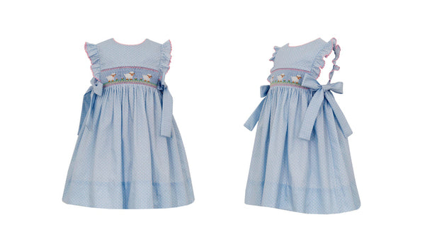 Light Blue Petit Lambs Smocked Dress