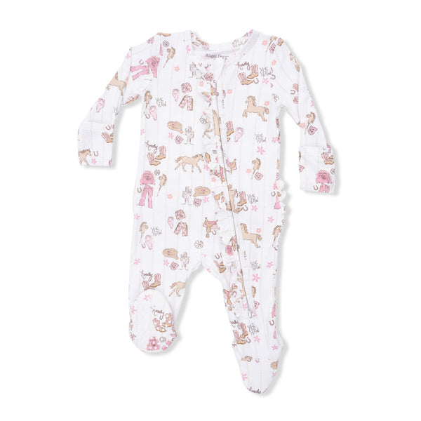 Cowgirl Nursery  2 Way Ruffle Front Zip Footie