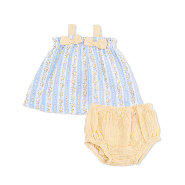 Odalys Floral Stripe Top with Bows and Ruffle Leg Bloomer