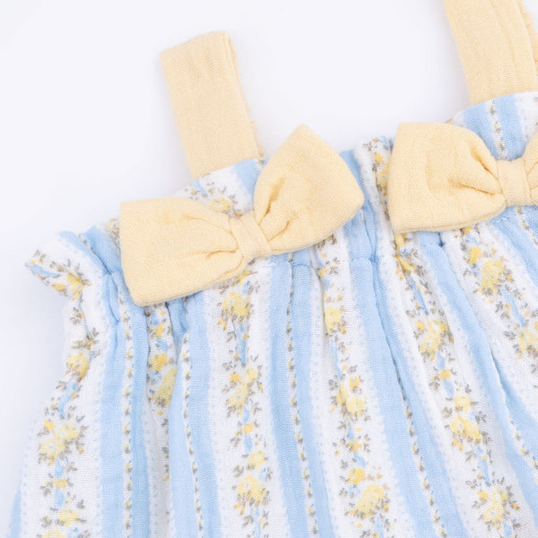 Odalys Floral Stripe Top with Bows and Ruffle Leg Bloomer