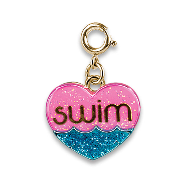 Gold Glitter Swim Heart Charm