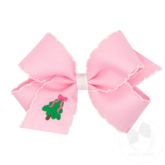 KING Grosgrain Hair Bow Moonstitch Edge-Holiday Themed Embroidery